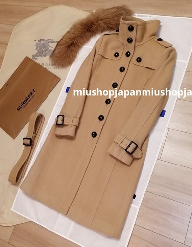 BURBERRY Trench Coat Authentic BURBERRY LONDON Long w/Belt & Fox Fur Collar S/40 - Picture 4 of 11