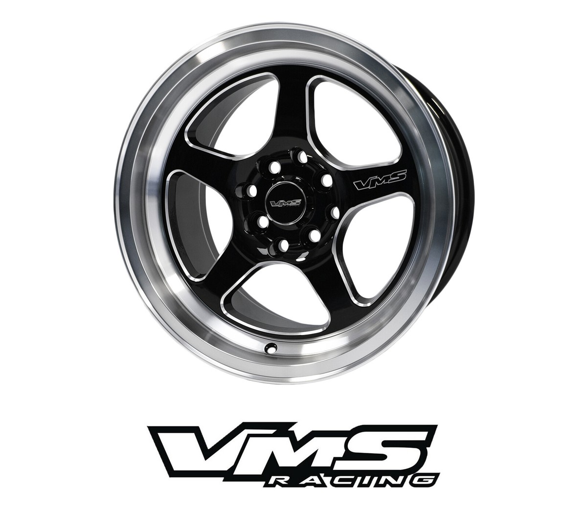 x4 VMS RACING MOHAWK 15X8 BLACK POLISHED RIMS WHEELS SET 4X100/114