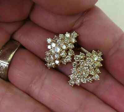 Womens 2 Ct Round Cut Moissanite Cluster Stud Earrings Yellow Gold Plated Silver