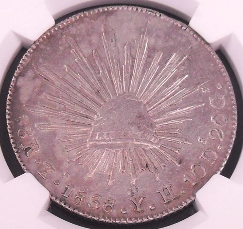 1868 ZS YH Mexico 8 R  , NGC AU details ,  nice silver coin       #1684, #51-12