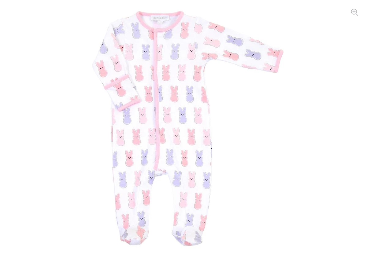 Magnolia Baby Peeps Printed Footie w Zipper Pink Newborn Pima