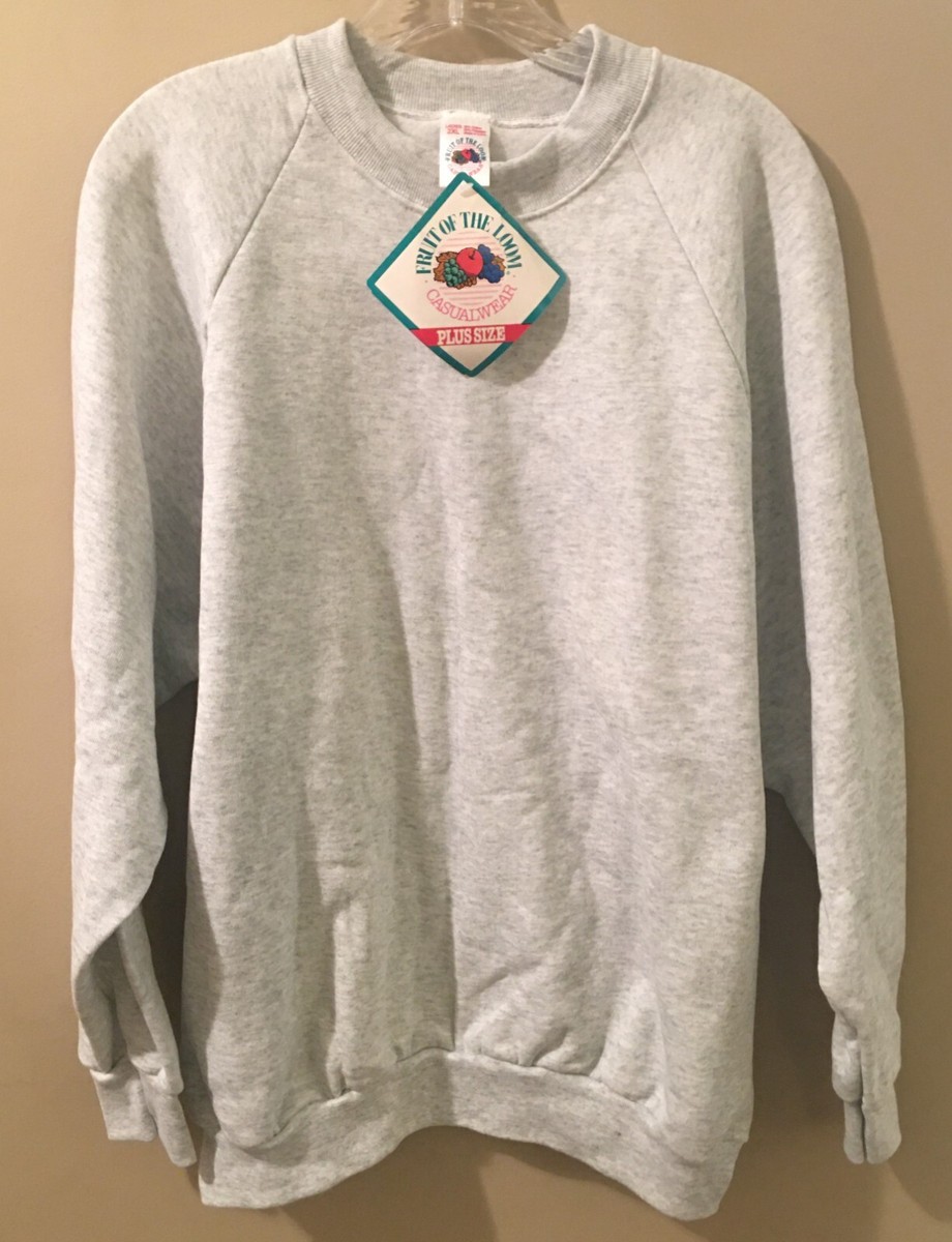NWT VINTAGE Fruit Of The Loom BLANK Crewneck Sweatshirt 90s Gray