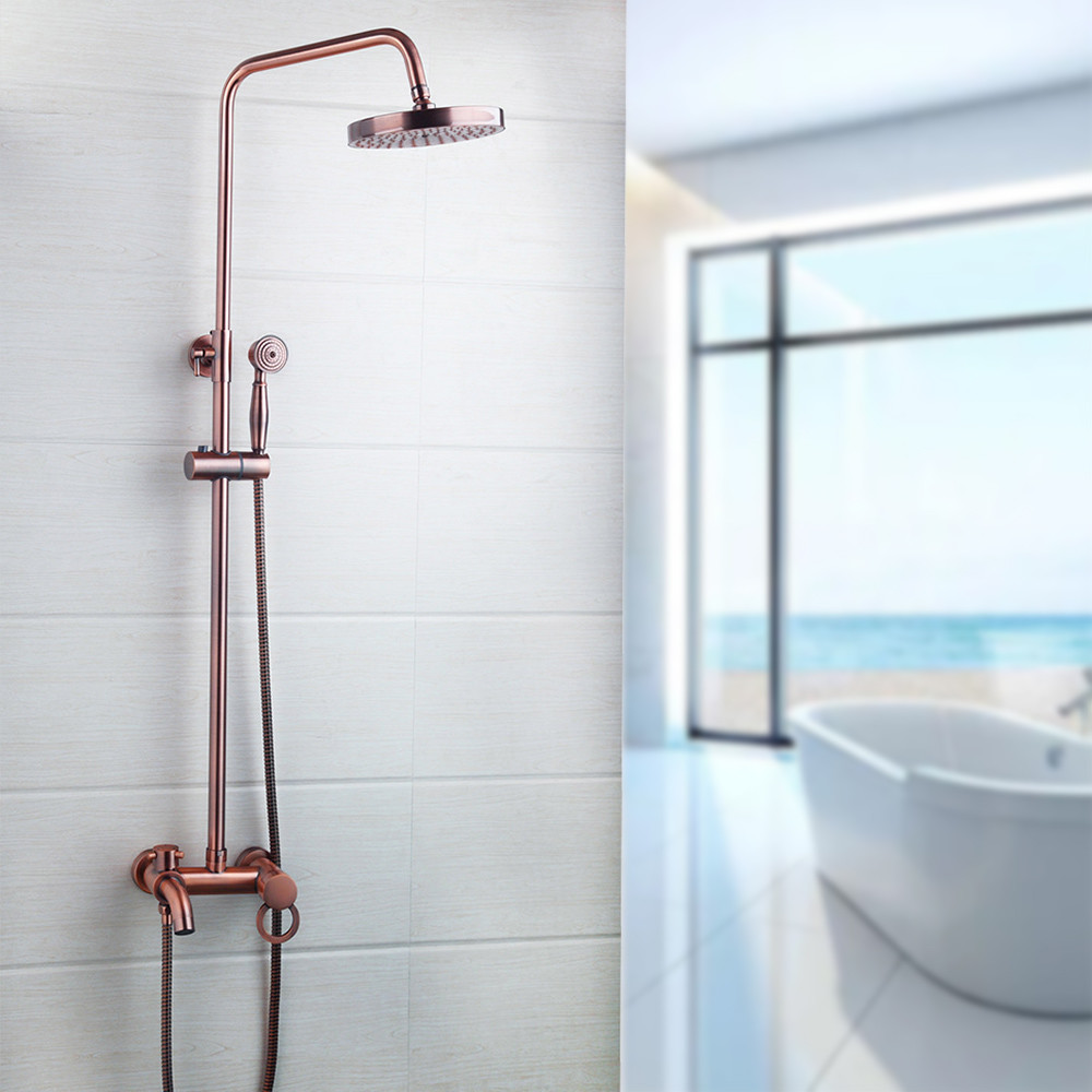 8 Inch Antique Copper Shower Faucet in Wall Set Bathroom Rainfall