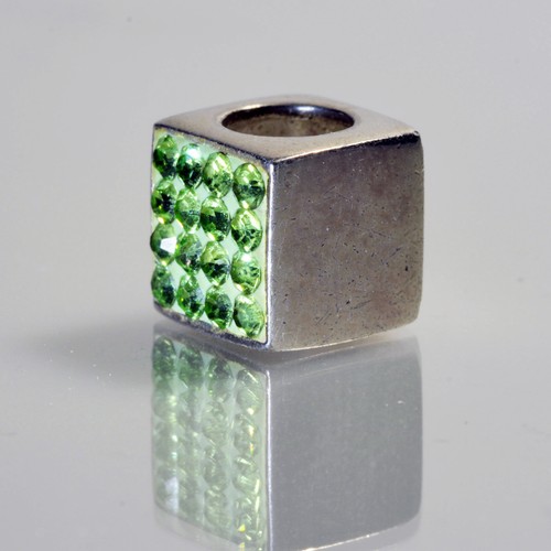 Individuality Beads IBB Sterling Silver Cube Green Swarovski Crystal Charm Bead