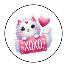 30 VALENTINE'S ENVELOPE SEALS STICKERS LABELS TAGS 1.5" ROUND CUTE CAT XOXO