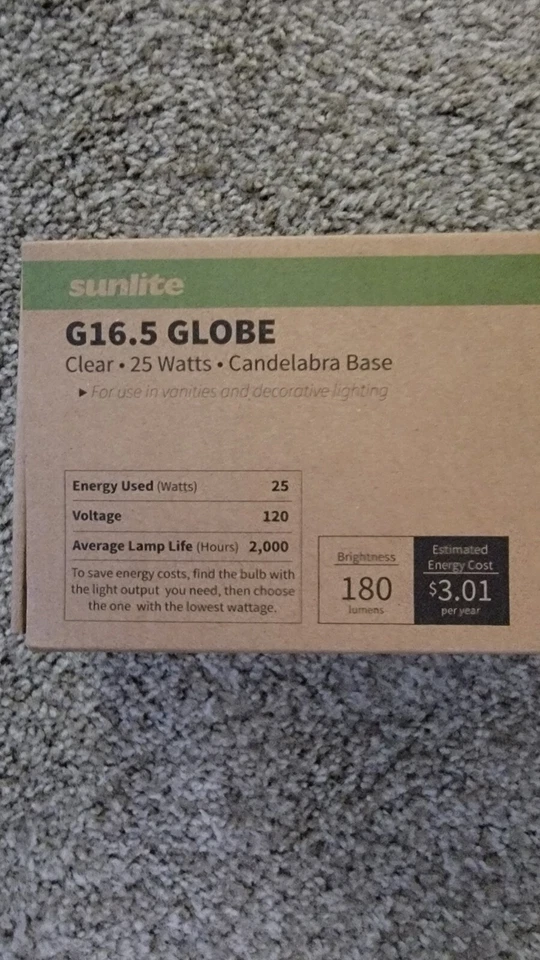 Sunlite 25 Watt G16.5 Lamp Candelabra Base CLEAR 12 Pack  Light Bulbs - Image 2 of 4