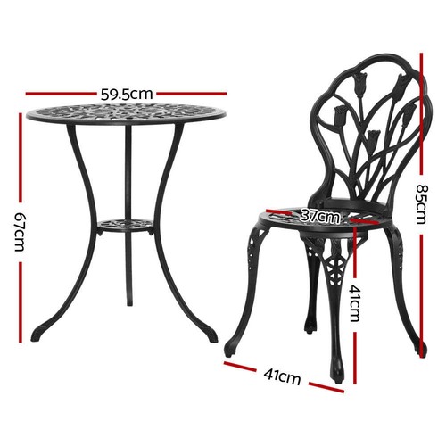 NNEDSZ 3PC Outdoor Setting Cast Aluminium Bistro Table Chair Patio Black - Picture 2 of 12