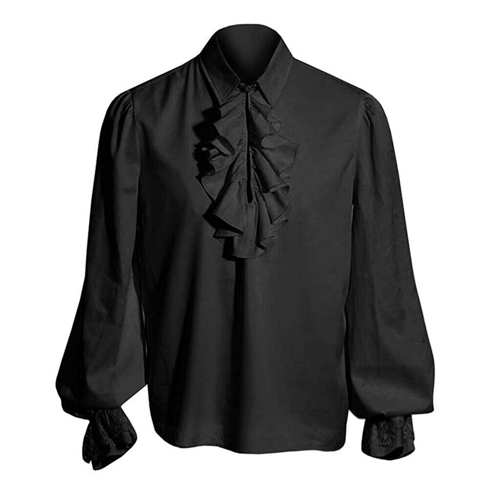 Men Pirate Shirt Puff Sleeve Ruffle Collar Vampire Top Blouse ...