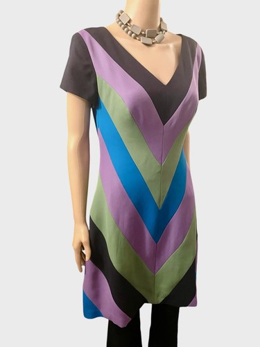 Vintage Dress 1980s Geary Roark Designer Mod Style Dress Geometric Black Size M - Picture 4 of 6