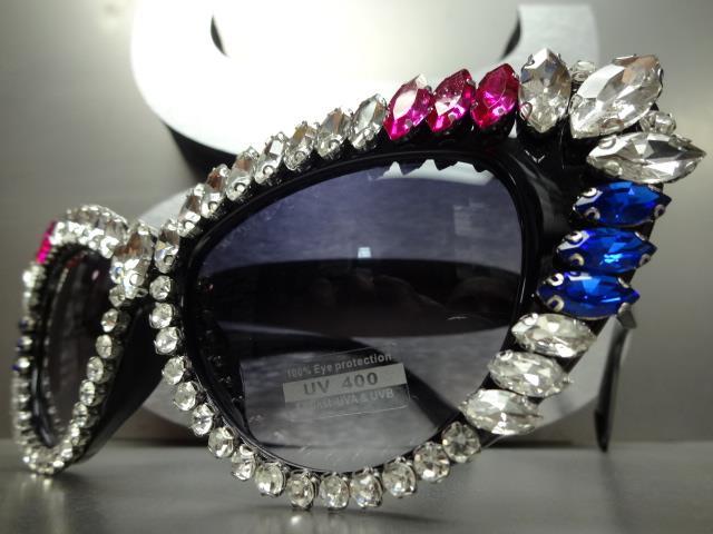 Oversized Exaggerated Retro Cat Eye SUNGLASSES Big Frame Bling Crystals HANDMADE image 3