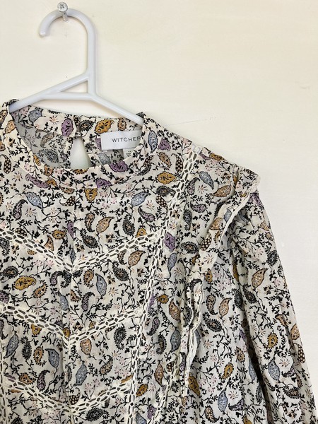 🎈 WITCHERY floral Paisley Lace Puff Sleeve Blouse Shirt Tee 12 M