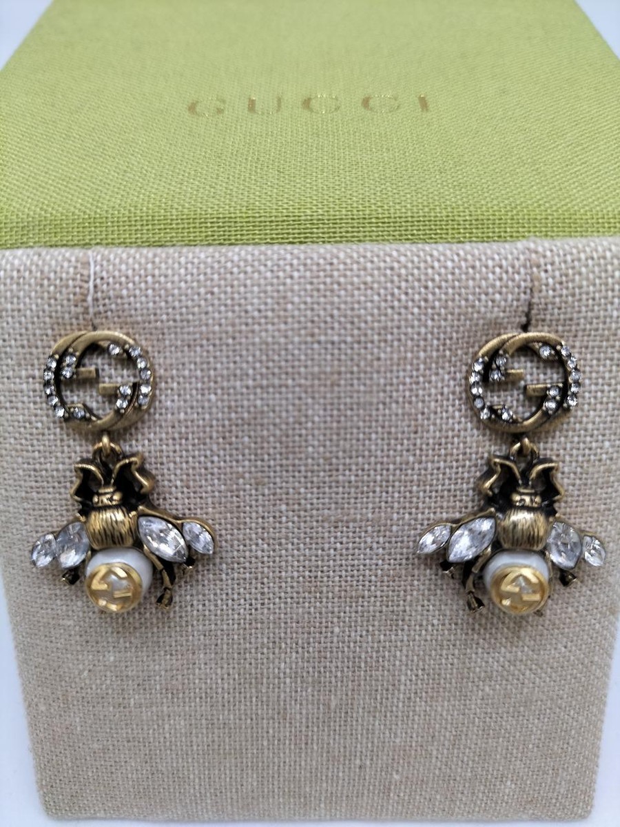 GUCCI Authentic Interlocking G Bee Earrings Gold plated L2.7 GUCCI Authentic Interlocking G Bee Earrings Gold plated L2.7