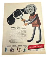 Western Electric Vintage Print Color Ad 40s Bell System Telephone Service Orig