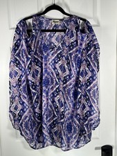 Show Me Your Mumu Cold Shoulder Flowy Purple Geometric Tunic Blouse Size Small