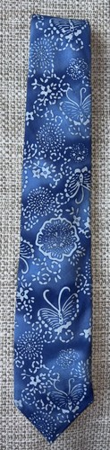 J. McLaughlin Tie 100% Cotton Blue Floral/Butterfly Tie Made in Italy - Picture 2 of 4