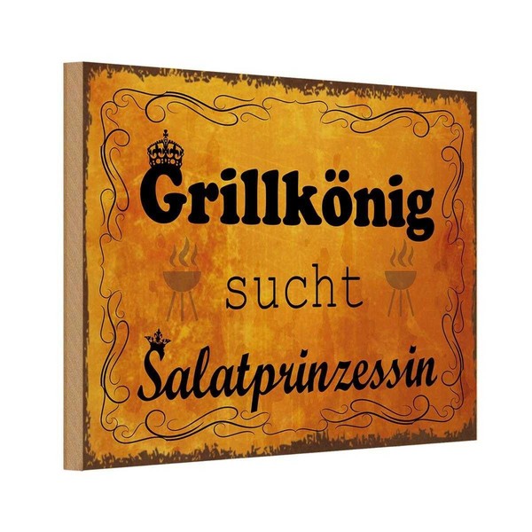Holzschild 12X18 Cm GrillköNig Salatprinzessin Essen Trinken Deko Geschenk Holz-image