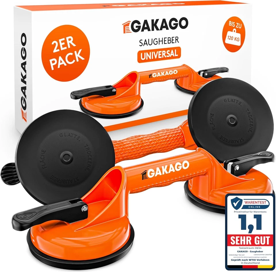 Gakago Saugheber 2er-Pack Ergonomische & rutschfeste Sauggriffe 120 kg Vakuum