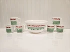Hazel-Atlas 1950’s Milk Glass Jingle Bells Egg Nog Bowl With 6 Cups No Chips