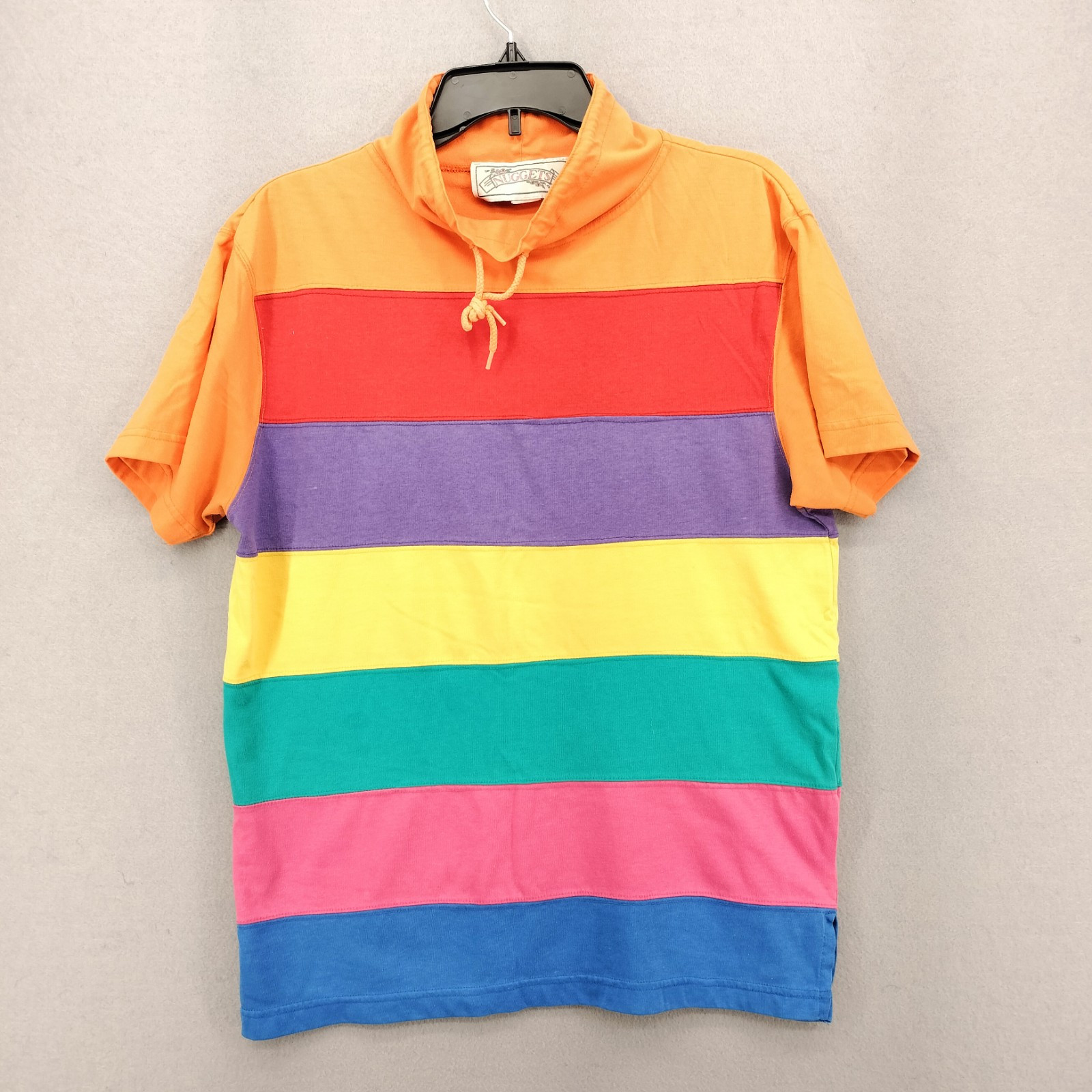 VTG Nuggets T-Shirt Mens Size M Rainbow Colorblock Mock High Neck Band Collar