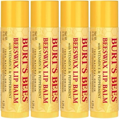 Burt's Bees 0.15oz Beeswax Lip Balm Pack of 4, Natural Origin