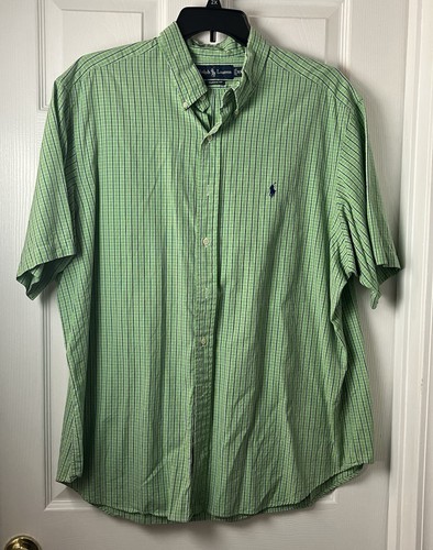 Ralph Lauren Men Button Up Short Sleeve Shirt 2XL XXL Green Plaid Classic Fit - Picture 2 of 4