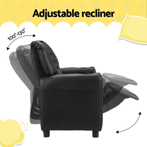 Kids Recliner Chair Double PU Leather Sofa Lounge Couch Armchair - Black LE-BK - Picture 5 of 6