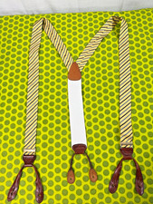 Jos A Bank White Yellow Purple Blue Striped Brown Leather Adjustable Suspenders
