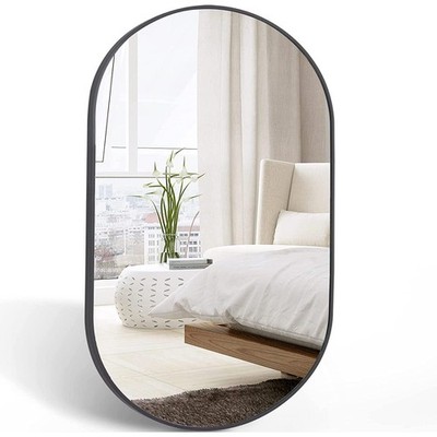 Black 20 x 28 Inch Metal Oval Wall Mirror Aluminum Frame 4mm