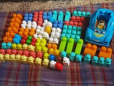 Bundle of Mega Bloks with Car and 1 Figure, 88 Pieces, Preloved, Very Good