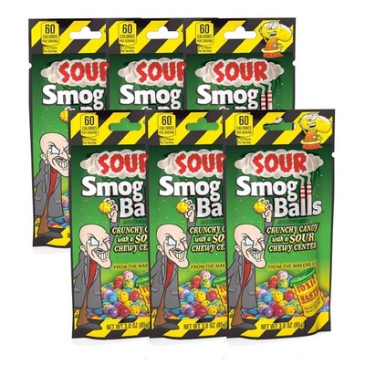 Sour Smog Balls 3oz Bags - Chewy Assorted Flavors 6 Pack