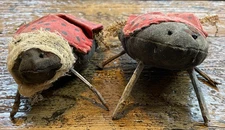2 Primitive Hand Made Fabric Boy & Girl Ladybugs 7 1/2 Country Decor