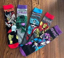 NEW MARVEL Men's Size 8-12 Casual Crew Sock 5 Pair Incl: Thor Hulk Capt America