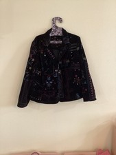Chico's Black Velvet Embroidered Jacket Boho Art to Wear - Size 2