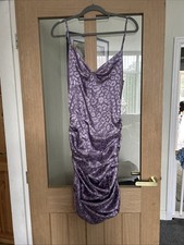 Purple Party Strapped Knee Length Formal Dress Size 14 Lepord Print
