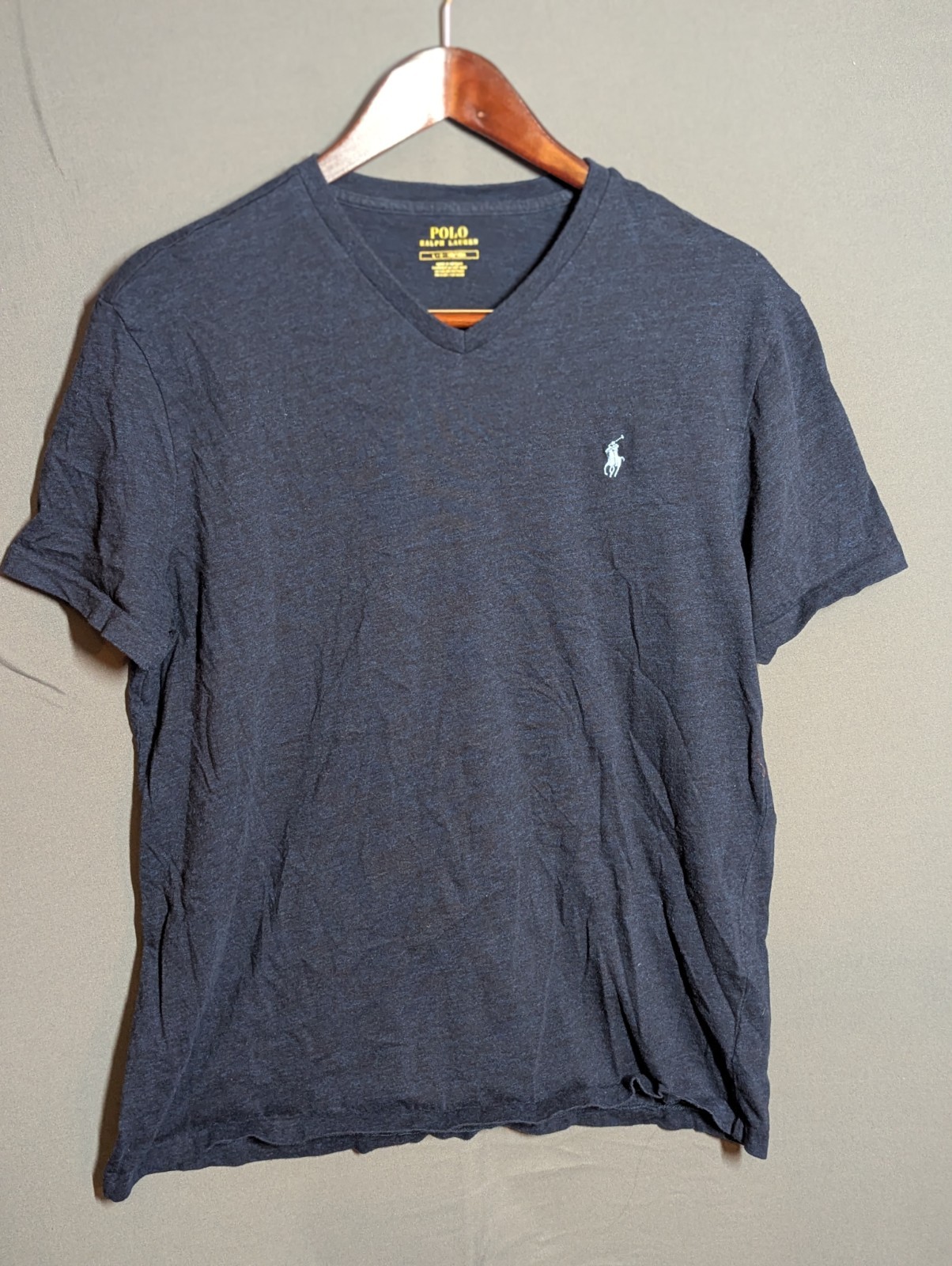 Polo Ralph Lauren maglietta uomo blu navy scollo a V taglia L ricamata logo pony
