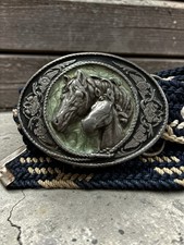 Vintage Siskiyou Buckle Co Horse Heads Western Belt USA 45in