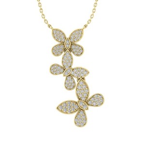 Authentic 10K Yellow Gold Three Butterfly Pendant w/ Gold Plated Silver Chain 1/2ct, 18"