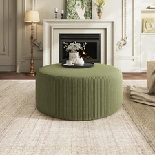 GAVI Corduroy Ottoman Foot Stool, 30" Pouf Footstool Ottoman Seat, Upholstered F
