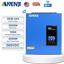 3000W 24V Hybrid Solar Inverter Off Grid MPPT Charger 100A 500VDC 120V 110V WIFI