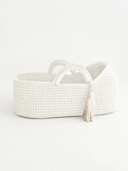 Sakina: Cesta bebé Moisés tejida a mano ecológica ECRU con capucha moisés y base Foto 4 de 4