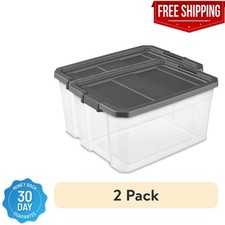  2 pack Sterilite 76 Quart Stacker Box, Storage Bin with Latch Lid, Dark Gray