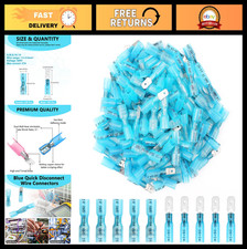 200 Pcs Blue Heat Shrink Spade Connectors, Male/Female Terminals 16-14 Gauge