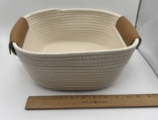 11" Decorative Coiled Rope Square Base Tapered Basket Small Cream - Brightroom