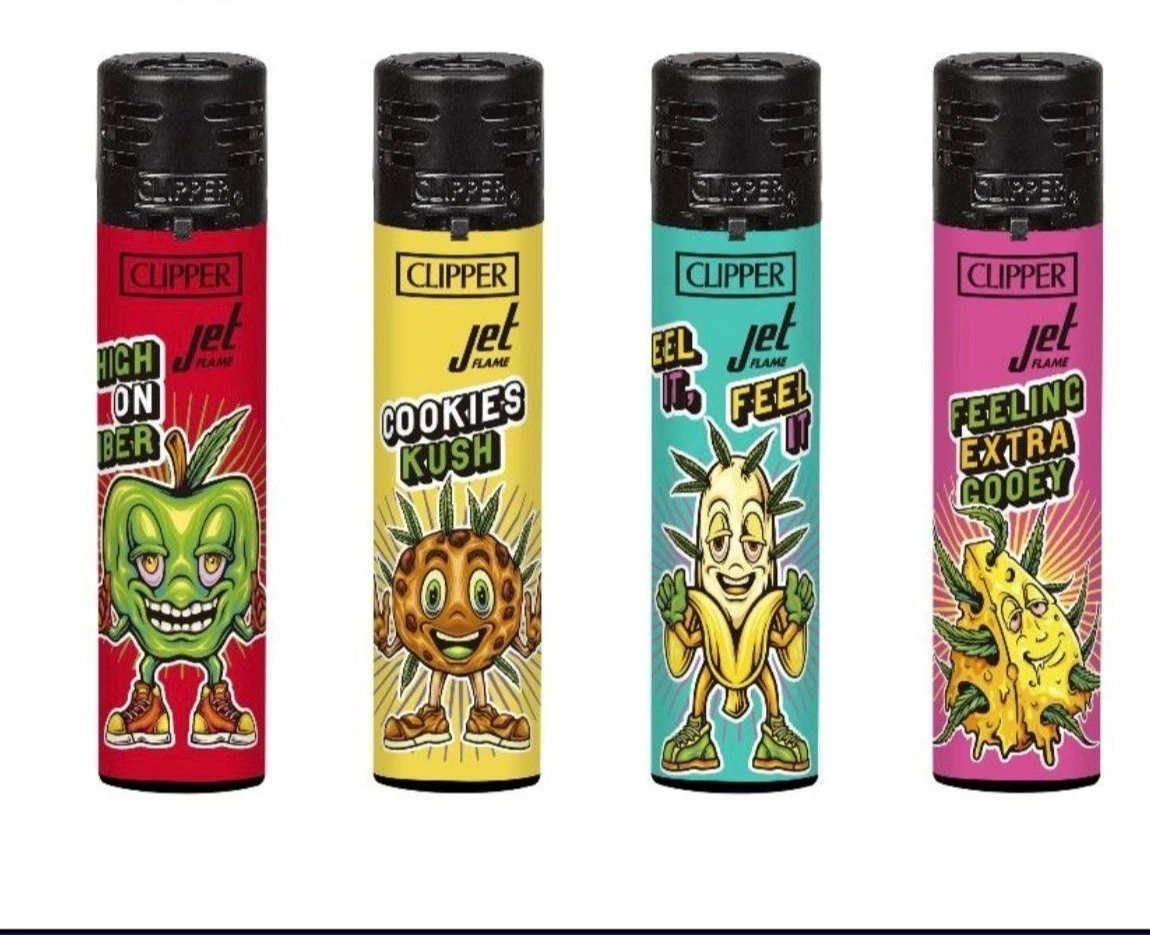 clipper lighters  Jet flame STONED YUM set of 4  WINDPROOF Adjustable flame COLL - Picture 1 of 2