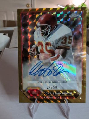 2024 Topps Chrome Autographs Christian Okoye #TCA-CO Gold Refractor /50 (AU)
