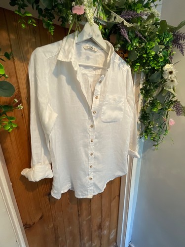 FAT FACE OLIVIA WHITE CLASSIC LINEN SHIRT /BLOUSE SIZE 14 CURRENT STOCK