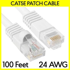 100FT Cat5e Ethernet Patch Cord White Cat 5e Internet Cable RJ45 LAN Router Cord