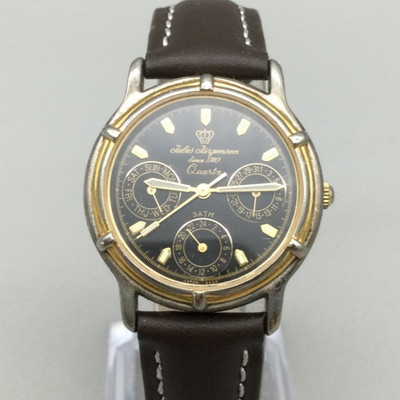 Jules Jurgensen Watch Women 30mm Gold Tone Day Date Leather Band New Battery