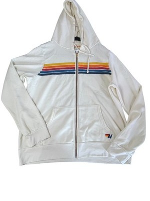 Aviator Nation Vintage White Cream 5-Stripe Full Zip-Up Hoodie
