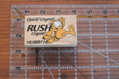 RUBBER STAMPEDE Garfield RUSH Hurry Urgent Wood Stamp Cat Vintage